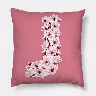 Colorful capital letter J patterned with sakura twig Pillow