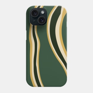 Green and gold abstract wavy vertical stripes pattern Phone Case