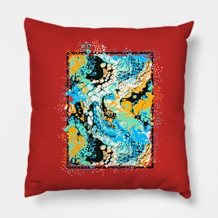 Pouring effect colors splattered out of frame. Pillow