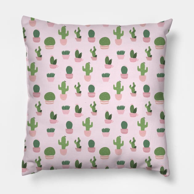 cactus in pink pots and vases pattern Pillow by Leticia Diab