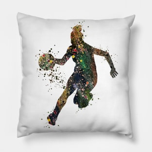 Girl Basketball Dribble Athlete Watercolor Silhouette Pillow