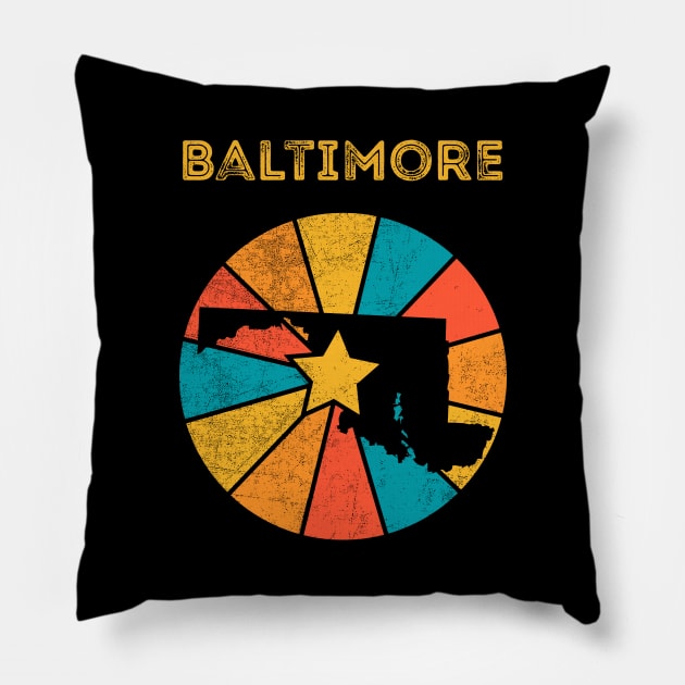 Baltimore Maryland Vintage Distressed Souvenir Pillow by NickDezArts