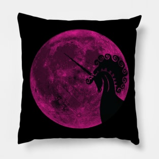 Unicorn Pink Moon Black Unicorn Silhouette on Lunar Background Pillow