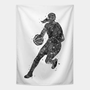 Basketball player girl black and white Tapestry