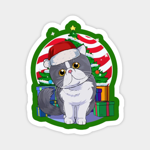 Cute Exotic Shorthair Cat Santa Claus Christmas Magnet by Noseking