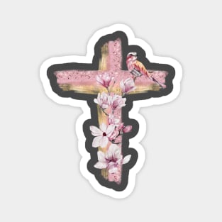 Floral cross - pink magnolias Magnet