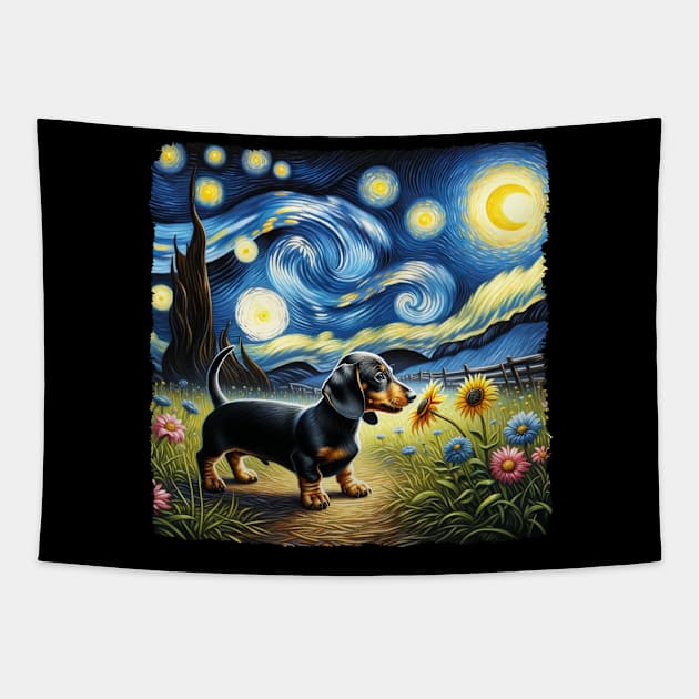 Starry Dachshund Portrait - Dog Portrait Tapestry by starry_night