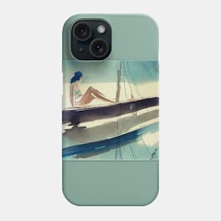 Woman Sunbathing on a Sailboat Phone Case