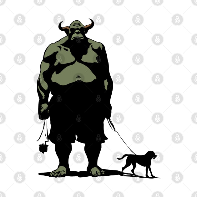 Tiny Takes Spike for a Walk Cute Ogre by SunGraphicsLab