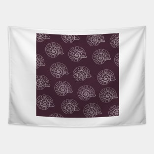 shark eye shell aloha print pattern dark purple and white Tapestry