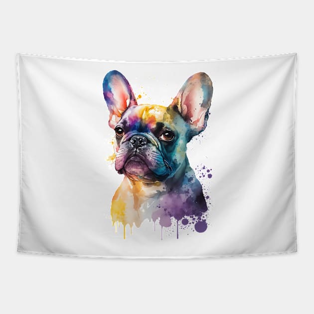 Rainbow French Bulldog Watercolor Art Tapestry by doglovershirts