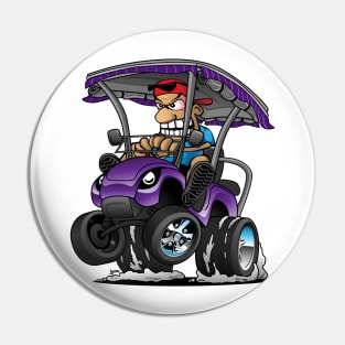 Funny Golf Cart Hotrod Golf Car Popping a Wheelie Cartoon Pin