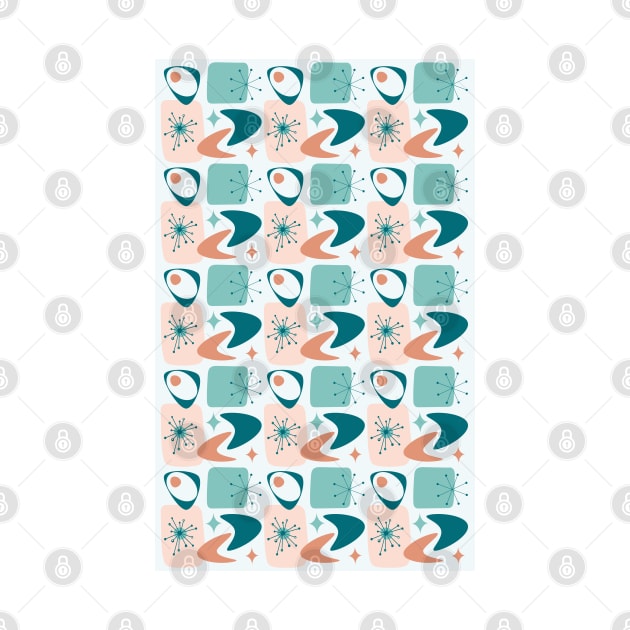 Atomic Age Mid-Century Pattern in Teal, Peach and Dark Salmon by tramasdesign