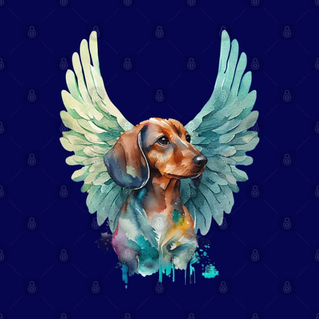 Watercolor Dachshund Angel 2 by KarmicKal