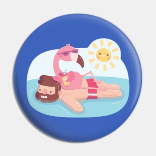 Funny Flamingo Chilling On Human Pool Float Pin
