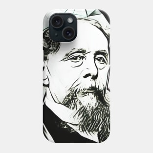 Charles Dickens Black and White Portrait | charlles dickens artwork 4 Phone Case