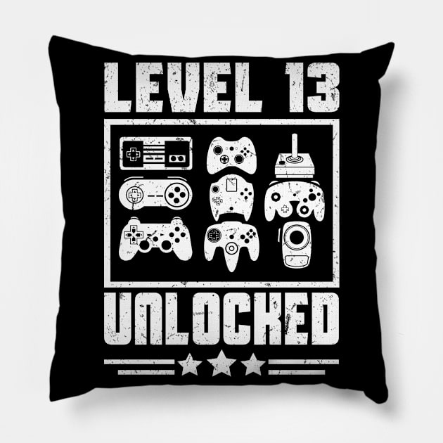 Level 13 Unlocked Gaming 13th Birthday Gift Pillow by funkyteesfunny