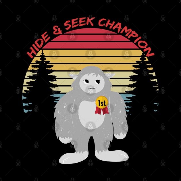 Hide & Seek Bigfoot Retro Sunset Funny Design by Up 4 Tee