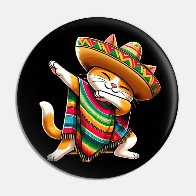 Cinco De Mayo Funny Mexican Cat Sombrero Poncho Pin by justingreen