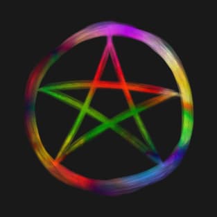 Rainbow pentacle pentagram star in circle T-Shirt