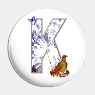 Name Initial Letter K and Dove Pin