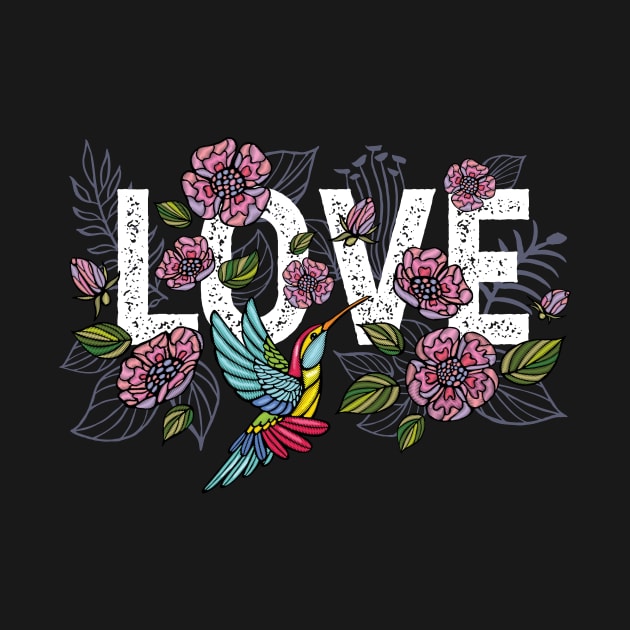 Hummingbird Love With Beautiful Colourful Flowers by BG Creative