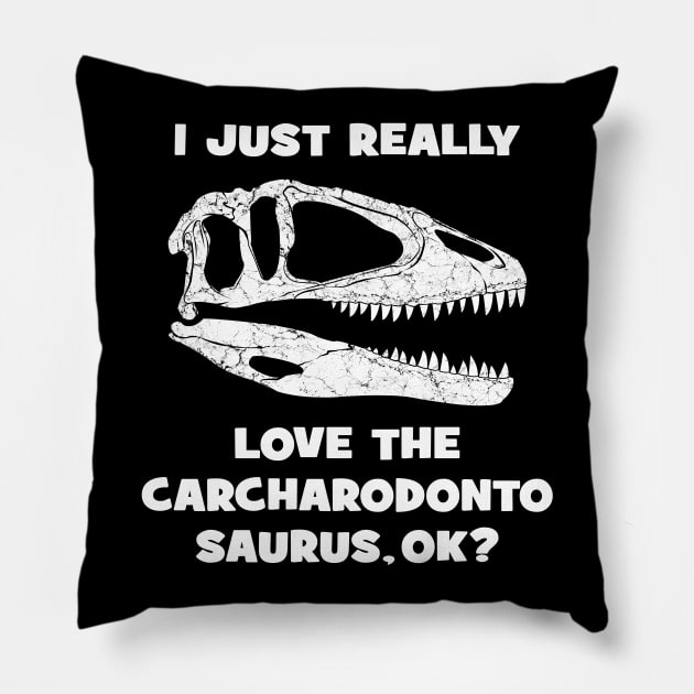 Carcharodontosaurus Fossil Hunter Pillow by NicGrayTees