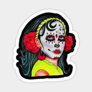 Dia De Los Muertos Skull Girl with Roses Magnet