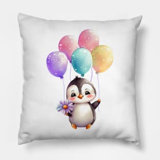 baby penguin holds balloon Pillow