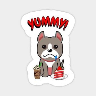 Cute grey dog is having coffee and cake Magnet