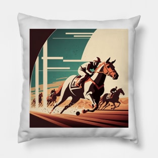 Art Deco Style Horse Racing Pillow