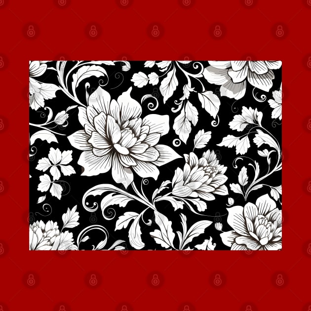 Seamless floral pattern with black and white flowers on a white background. by Raja2021