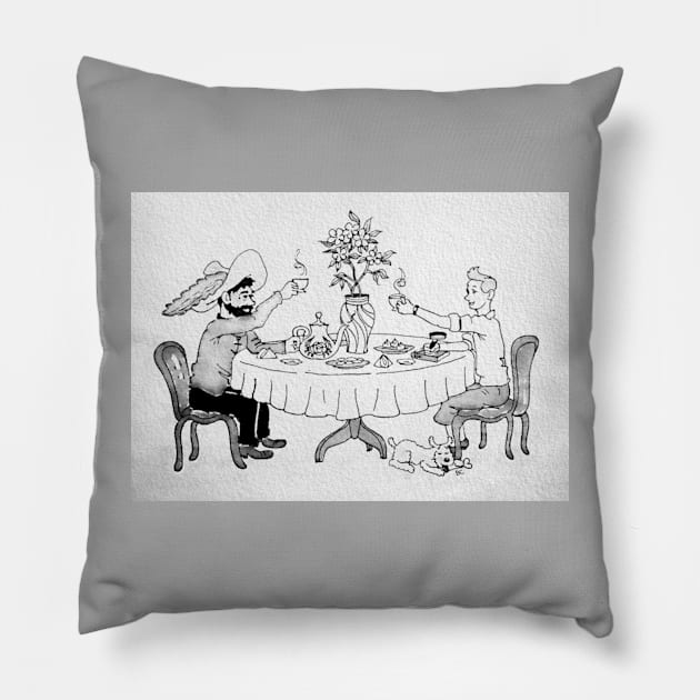 Tintin and Haddock B&W Pillow by Bubba C.