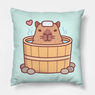 Cute Capybara Enjoys Soaking And Chilling In Hot Tub Pillow