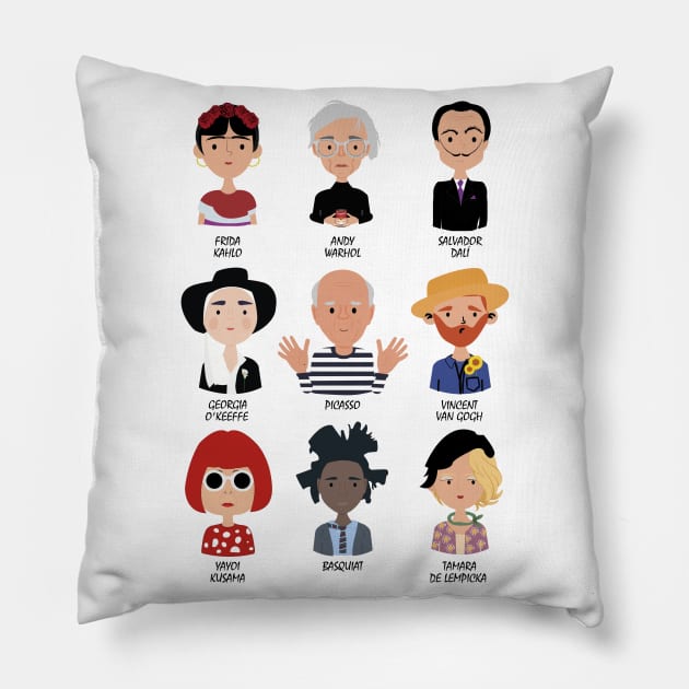 9 of the Greatest Painters of All Time Pillow by Creotumundo