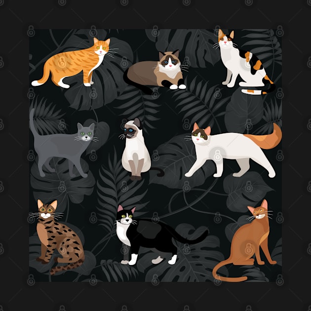 Set of vector cats depicting different breeds and fur color standing sitting and walking by Modern Art