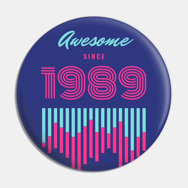 Blue and Pink Retro Birthday Event Pin by MOUKI