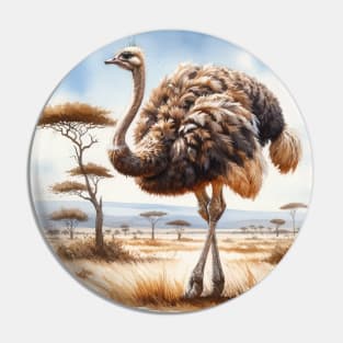 Colorful Ostrich - Watercolor Bird Pin