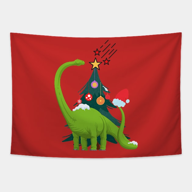 dinosaur getting ready for christmas Tapestry by Quadrupel art