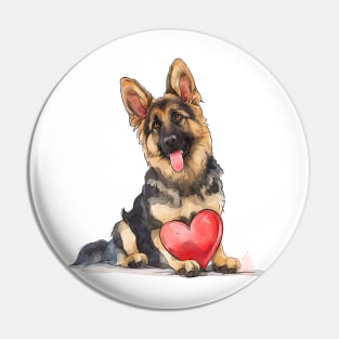 Valentine German Shepherd Holding Heart Pin