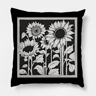 Black and White Sunflowers Pillow