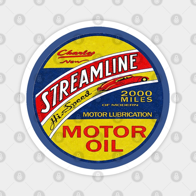 Retro Streamline Motor Oil Sign Magnet by funkymonkeytees
