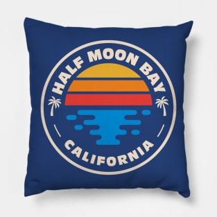 Retro Half Moon Bay California Vintage Beach Surf Emblem Pillow