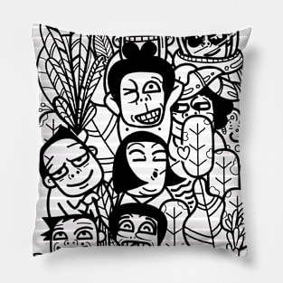 Funny Crowd. Abstract people with different interests. Pillow