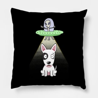 Funny bull terrier is being abducted by aliens Pillow