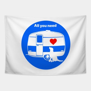 ALL YOU NEED HEART DOG CARAVAN BLUE Tapestry