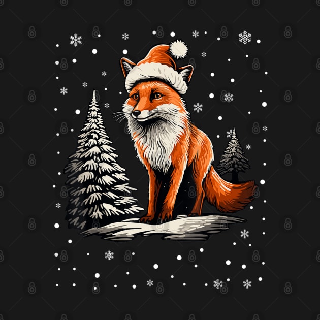 Cute Red Fox Christmas Santa Hat Xmas Pajama by Mitsue Kersting