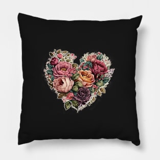 Floral Garden Botanical Print with wild flowers Heart Valentines Pillow