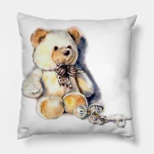 Teddy bear with new year glass tree decor Pillow