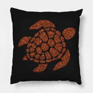 Dark Orange Faux Glitter Turtle Pillow